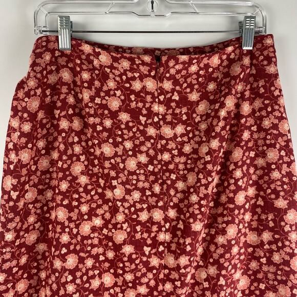 Loft Faux Wrap Floral Mini Skirt Linen Blend Crimson Red Womens Size 4 - Picture 9 of 11